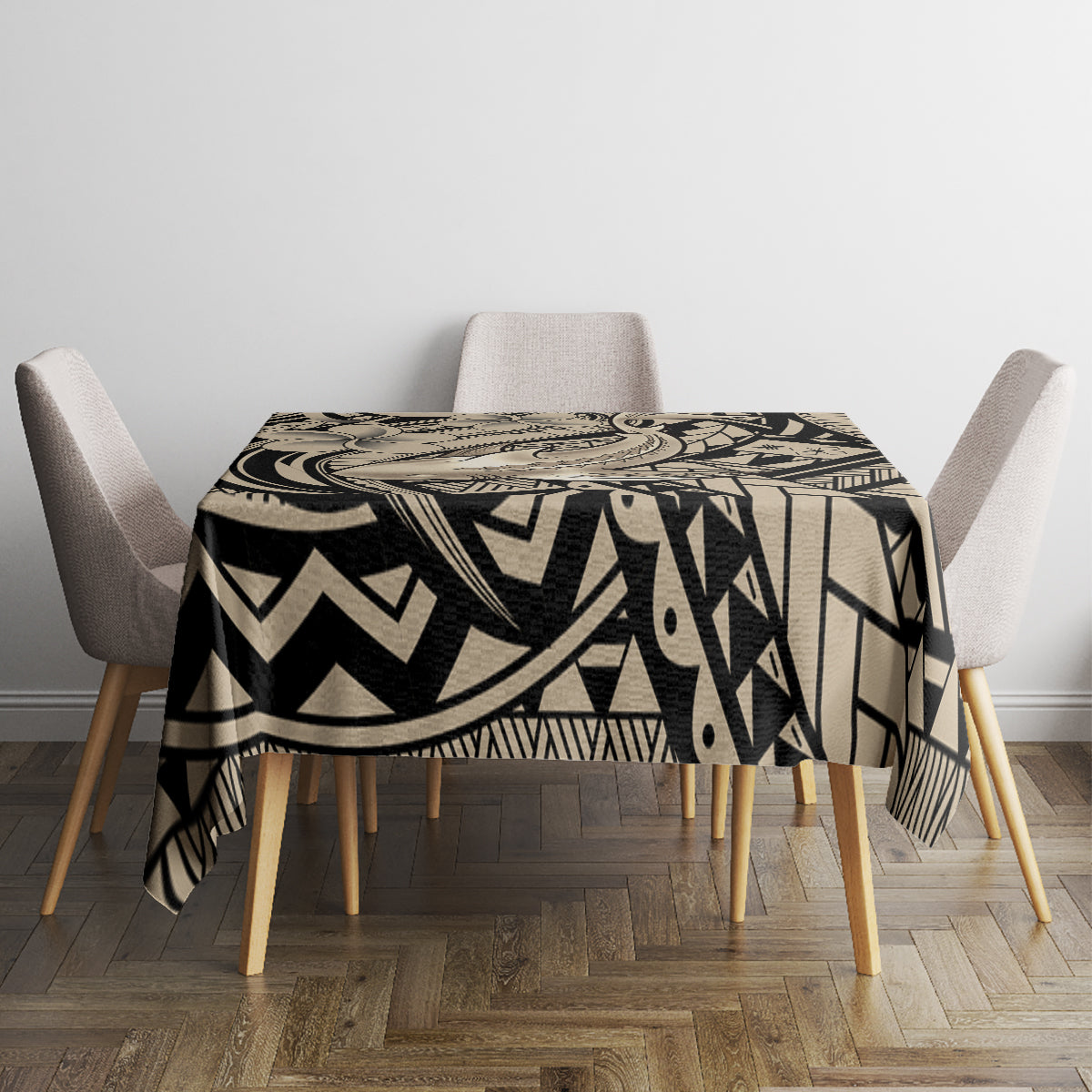 Polynesian Shark Tribal Tattoo Tablecloth Beige Style