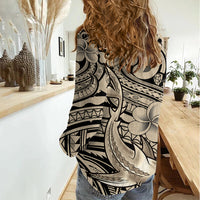 Polynesian Shark Tribal Tattoo Women Casual Shirt Beige Style
