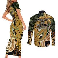 Wallis and Futuna Victory Day Couples Matching Short Sleeve Bodycon Dress and Long Sleeve Button Shirt Since 1945 with Polynesian Platinum Floral Tribal LT9 - Polynesian Pride