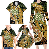 Wallis and Futuna Victory Day Family Matching Long Sleeve Bodycon Dress and Hawaiian Shirt Since 1945 with Polynesian Platinum Floral Tribal LT9 - Polynesian Pride