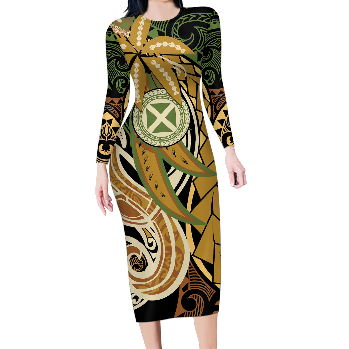 Wallis and Futuna Victory Day Family Matching Long Sleeve Bodycon Dress and Hawaiian Shirt Since 1945 with Polynesian Platinum Floral Tribal LT9 Mom's Dress Red - Polynesian Pride