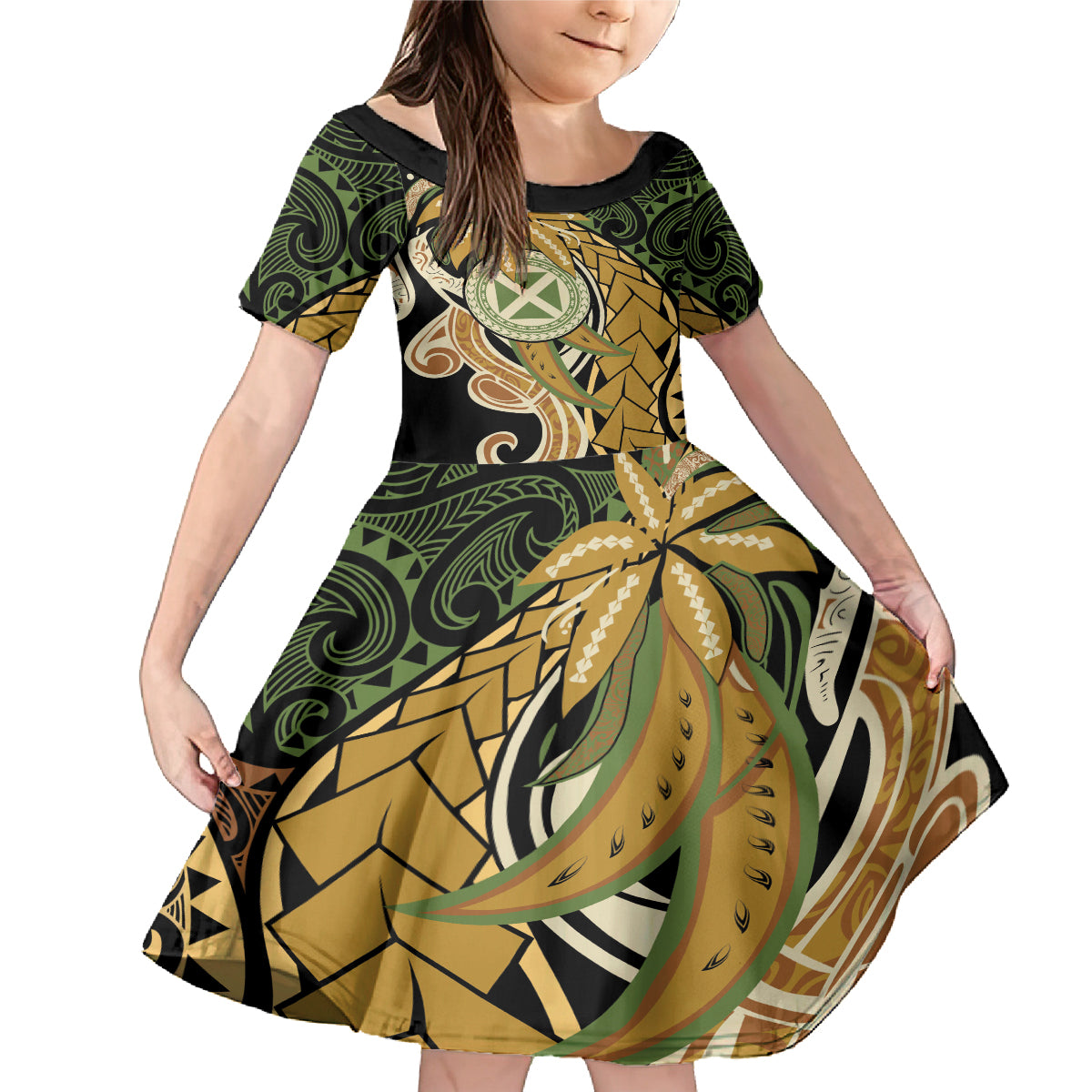 Wallis and Futuna Victory Day Family Matching Mermaid Dress and Hawaiian Shirt Since 1945 with Polynesian Platinum Floral Tribal LT9 Daughter's Dress Red - Polynesian Pride