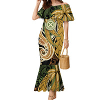 Wallis and Futuna Victory Day Family Matching Mermaid Dress and Hawaiian Shirt Since 1945 with Polynesian Platinum Floral Tribal LT9 Mom's Dress Red - Polynesian Pride