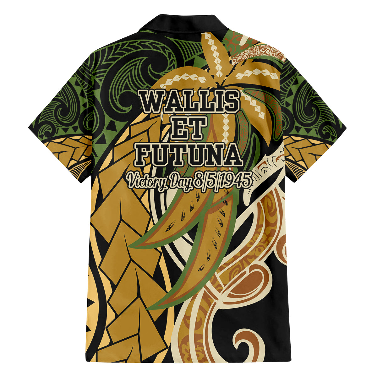 Wallis and Futuna Victory Day Family Matching Off Shoulder Short Dress and Hawaiian Shirt Since 1945 with Polynesian Platinum Floral Tribal LT9 - Polynesian Pride