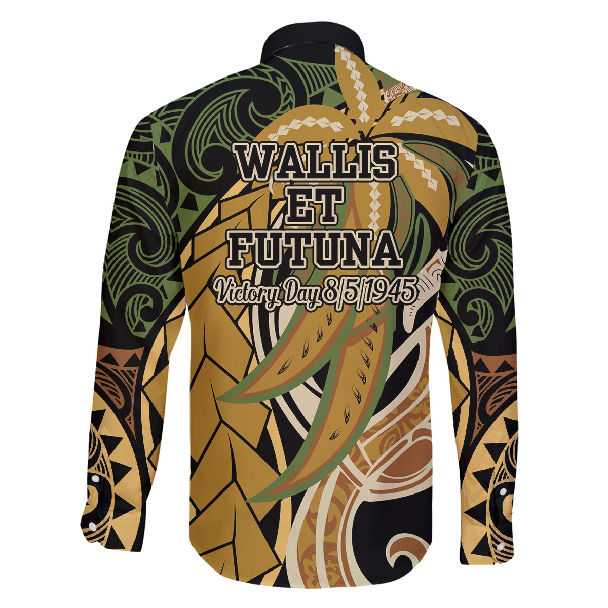 Wallis and Futuna Victory Day Family Matching Off Shoulder Short Dress and Hawaiian Shirt Since 1945 with Polynesian Platinum Floral Tribal LT9 - Polynesian Pride