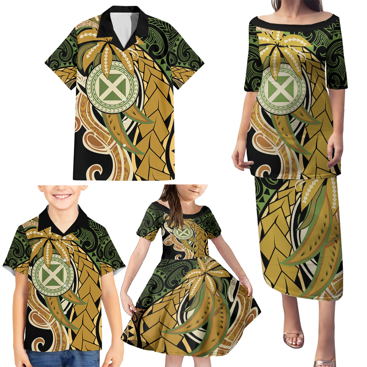 Wallis and Futuna Victory Day Family Matching Puletasi and Hawaiian Shirt Since 1945 with Polynesian Platinum Floral Tribal LT9 - Polynesian Pride