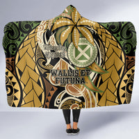 Wallis and Futuna Victory Day Hooded Blanket Since 1945 with Polynesian Platinum Floral Tribal