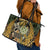 Wallis and Futuna Victory Day Leather Tote Bag Since 1945 with Polynesian Platinum Floral Tribal