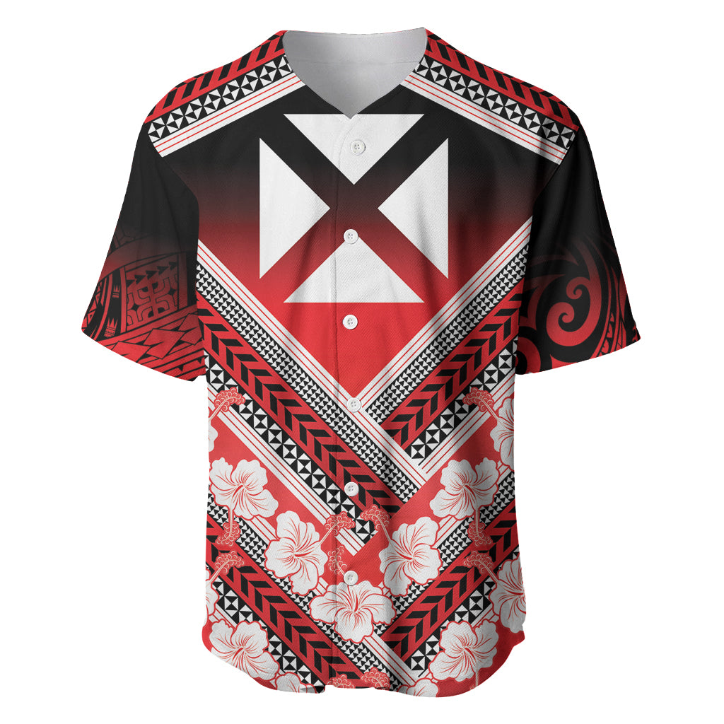 Personalised Wallis et Futuna Baseball Jersey Hibiscus and Polynesian Tribal Tattoos LT9 Red - Polynesian Pride