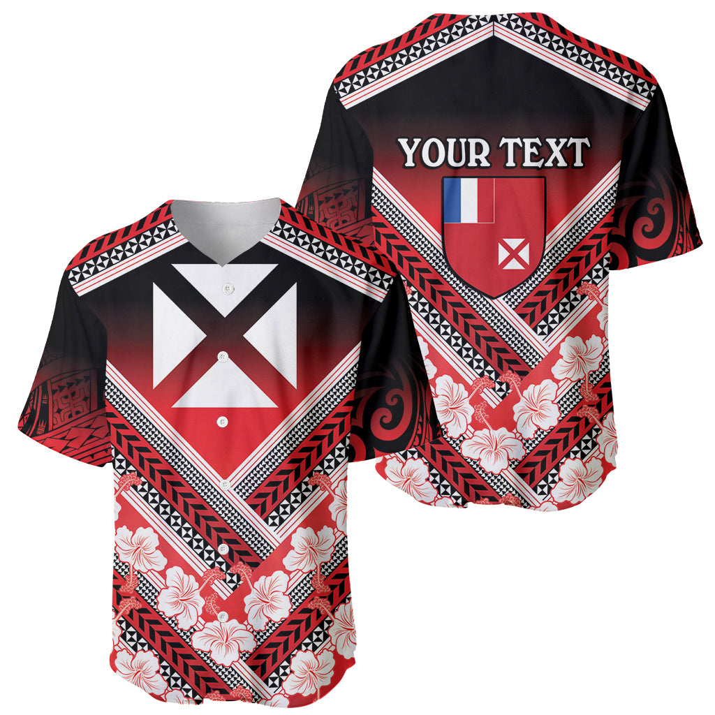 Personalised Wallis et Futuna Baseball Jersey Hibiscus and Polynesian Tribal Tattoos LT9 - Polynesian Pride