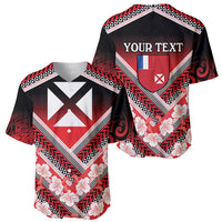 Personalised Wallis et Futuna Baseball Jersey Hibiscus and Polynesian Tribal Tattoos LT9 - Polynesian Pride