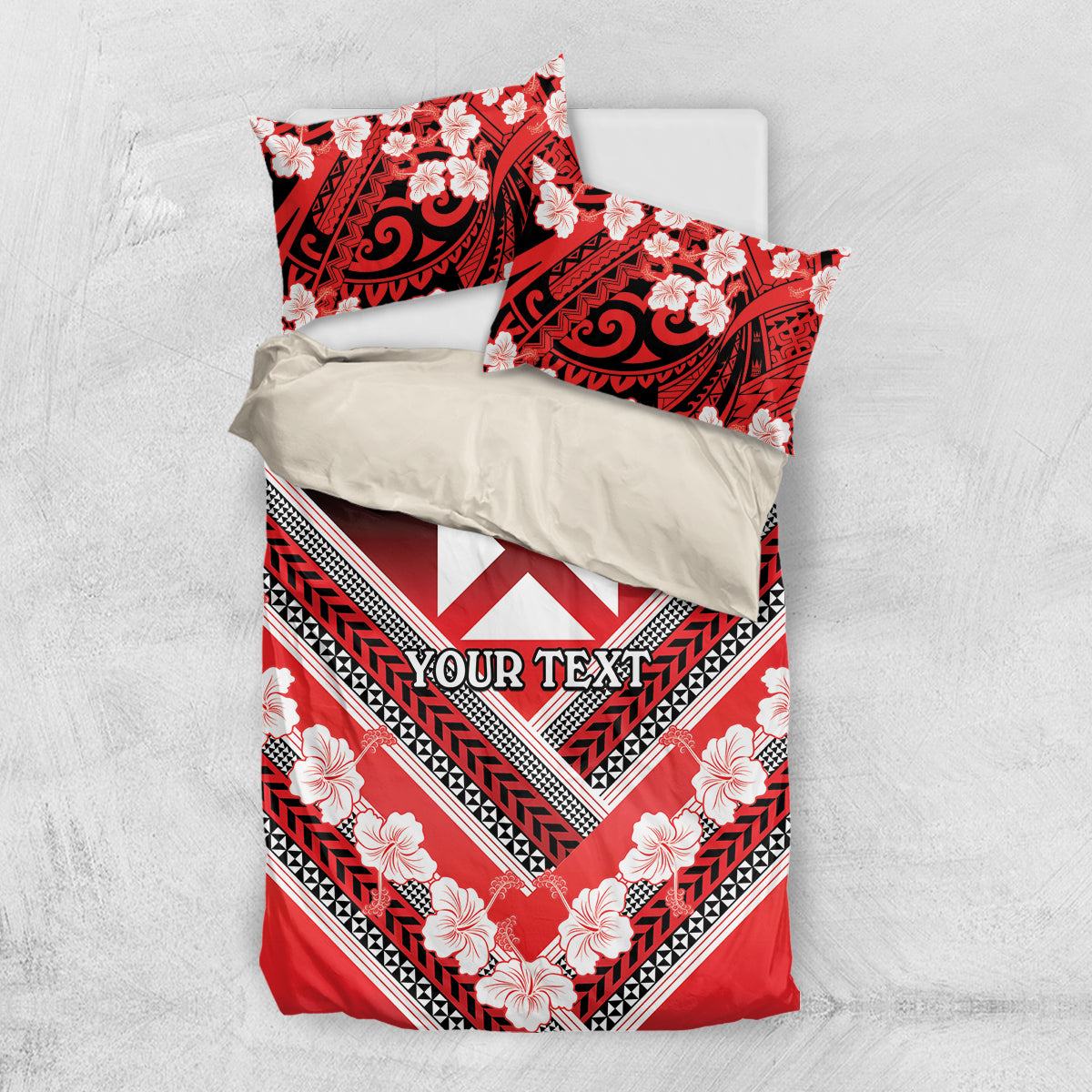 Personalised Wallis et Futuna Bedding Set Hibiscus and Polynesian Tribal Tattoos