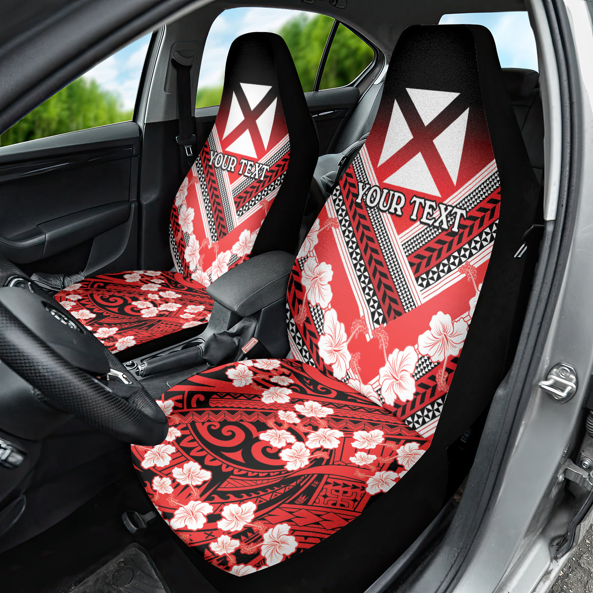 Personalised Wallis et Futuna Car Seat Cover Hibiscus and Polynesian Tribal Tattoos