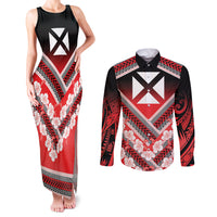 Personalised Wallis et Futuna Couples Matching Tank Maxi Dress and Long Sleeve Button Shirt Hibiscus and Polynesian Tribal Tattoos LT9 Red - Polynesian Pride