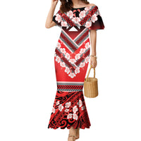 Personalised Wallis et Futuna Family Matching Mermaid Dress and Hawaiian Shirt Hibiscus and Polynesian Tribal Tattoos LT9 Mom's Dress Red - Polynesian Pride