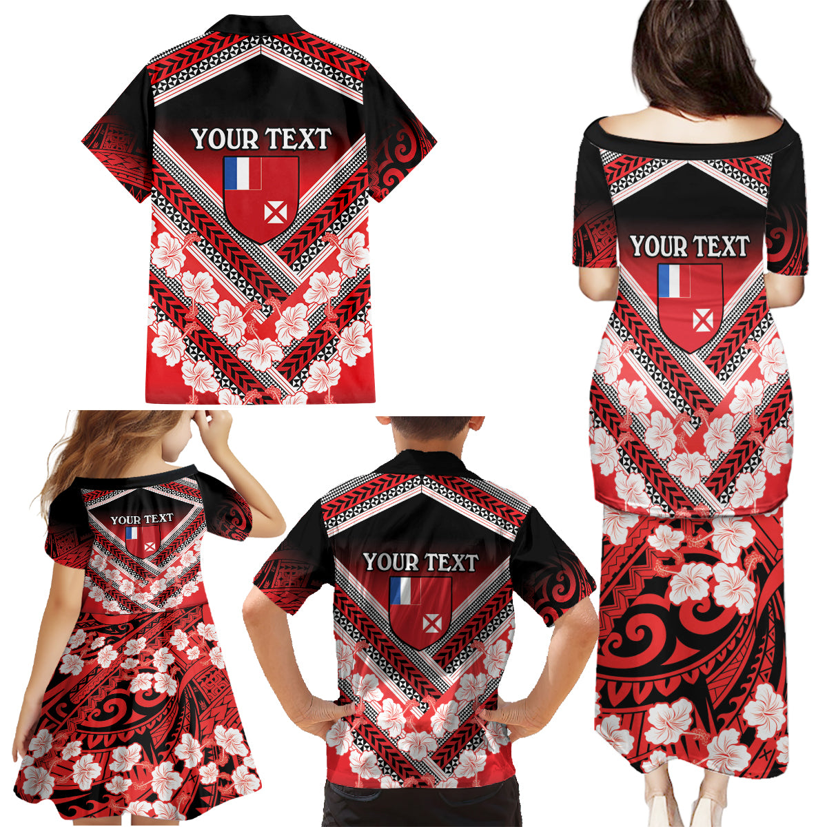 Personalised Wallis et Futuna Family Matching Puletasi and Hawaiian Shirt Hibiscus and Polynesian Tribal Tattoos LT9 - Polynesian Pride