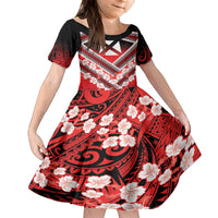 Personalised Wallis et Futuna Family Matching Summer Maxi Dress and Hawaiian Shirt Hibiscus and Polynesian Tribal Tattoos LT9 Daughter's Dress Red - Polynesian Pride