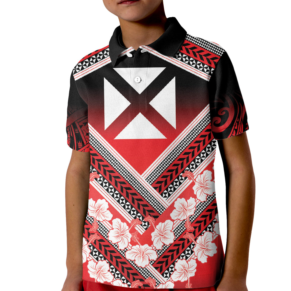 Personalised Wallis et Futuna Kid Polo Shirt Hibiscus and Polynesian Tribal Tattoos