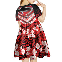 Personalised Wallis et Futuna Kid Short Sleeve Dress Hibiscus and Polynesian Tribal Tattoos