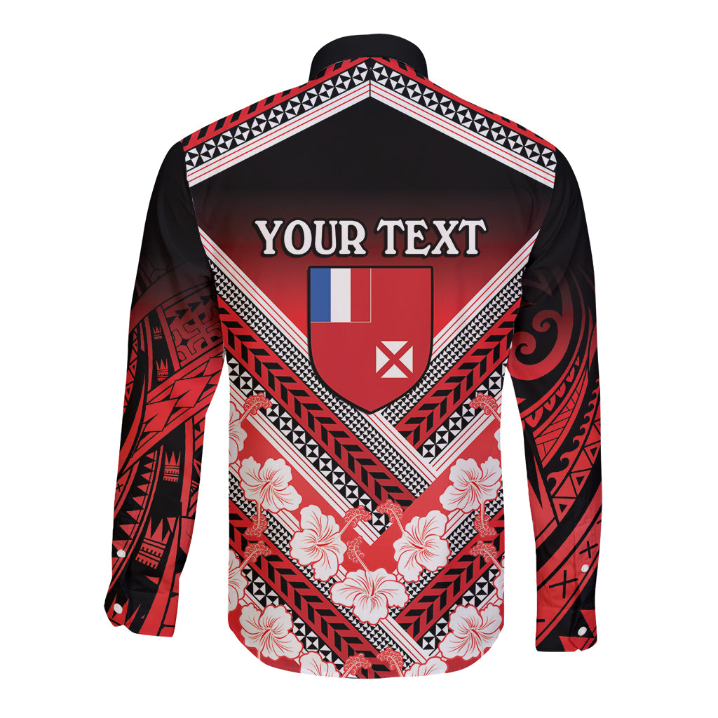 Personalised Wallis et Futuna Long Sleeve Button Shirt Hibiscus and Polynesian Tribal Tattoos