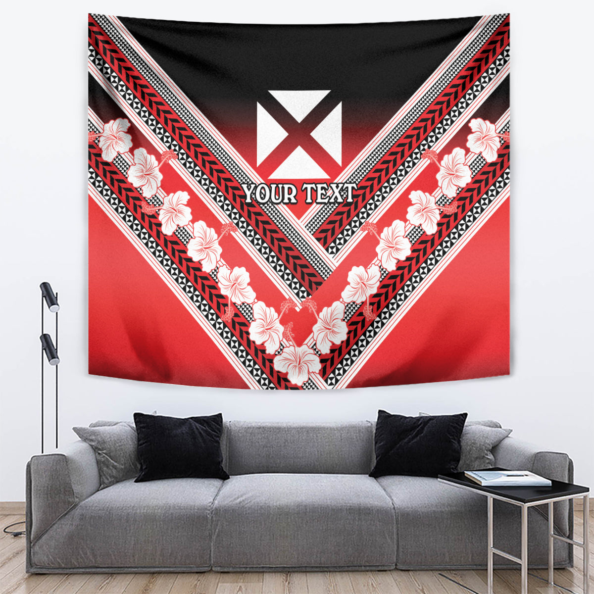 Personalised Wallis et Futuna Tapestry Hibiscus and Polynesian Tribal Tattoos