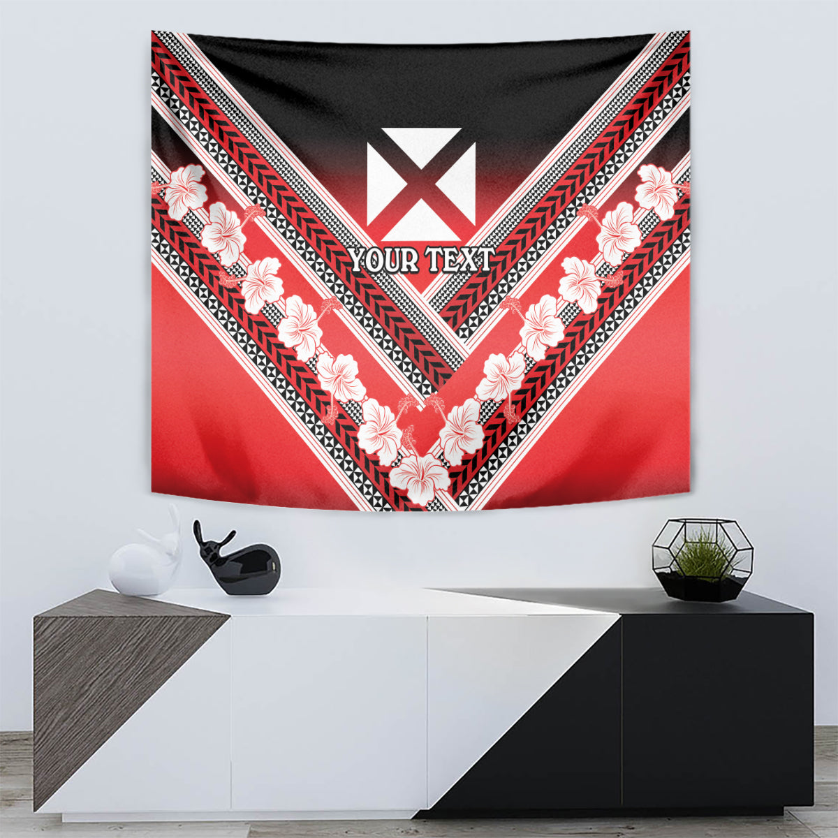 Personalised Wallis et Futuna Tapestry Hibiscus and Polynesian Tribal Tattoos