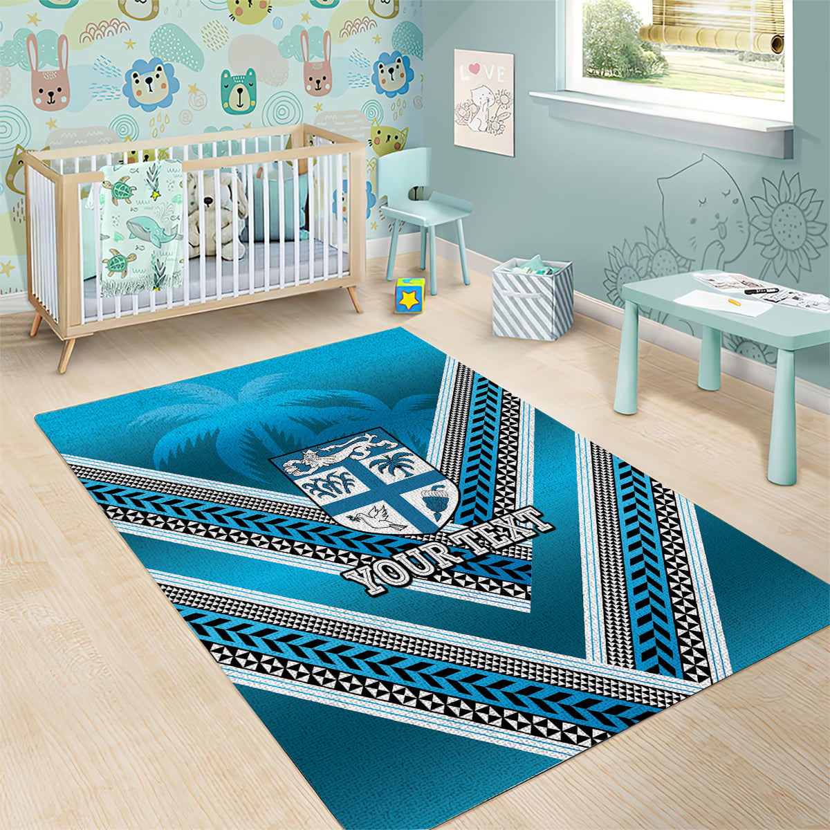 Custom Fiji Rugby Area Rug Fijian Warrior With Polynesian Tribal Tattoos