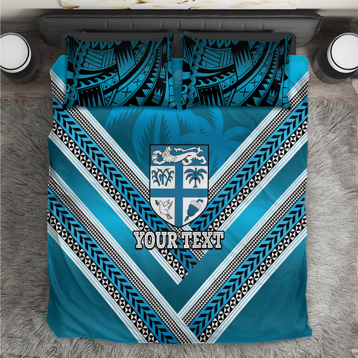 Custom Fiji Rugby Bedding Set Fijian Warrior With Polynesian Tribal Tattoos