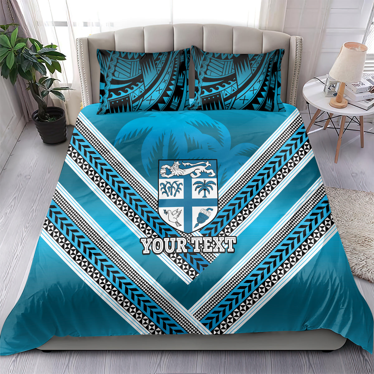 Custom Fiji Rugby Bedding Set Fijian Warrior With Polynesian Tribal Tattoos
