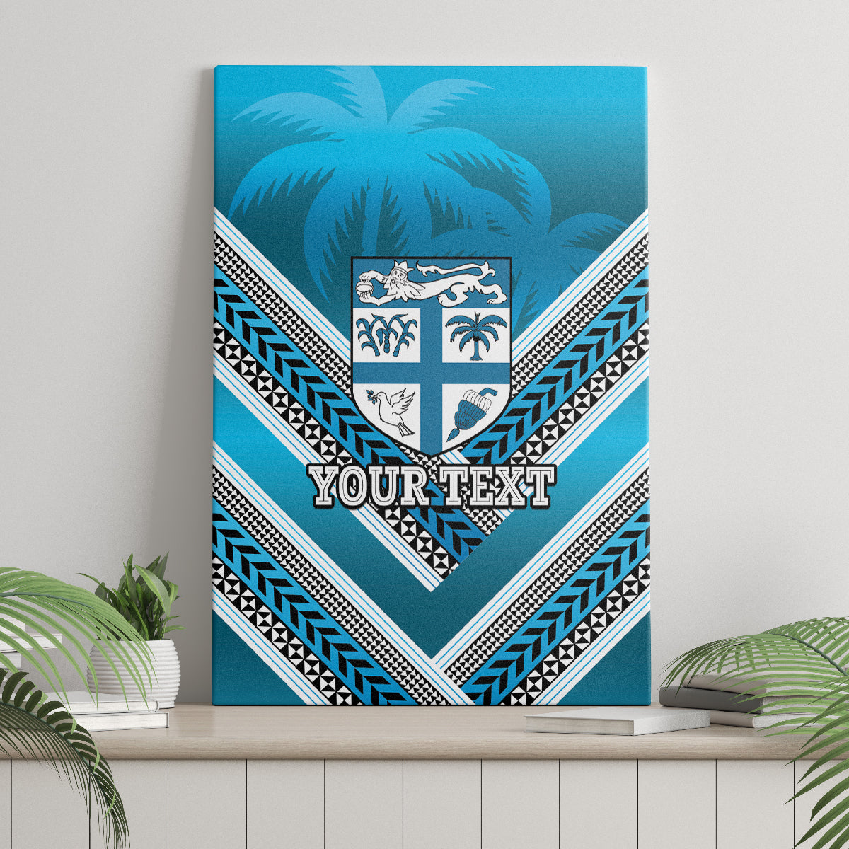 Custom Fiji Rugby Canvas Wall Art Fijian Warrior With Polynesian Tribal Tattoos