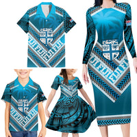 Custom Fiji Rugby Family Matching Long Sleeve Bodycon Dress and Hawaiian Shirt Fijian Warrior With Polynesian Tribal Tattoos LT9 - Polynesian Pride