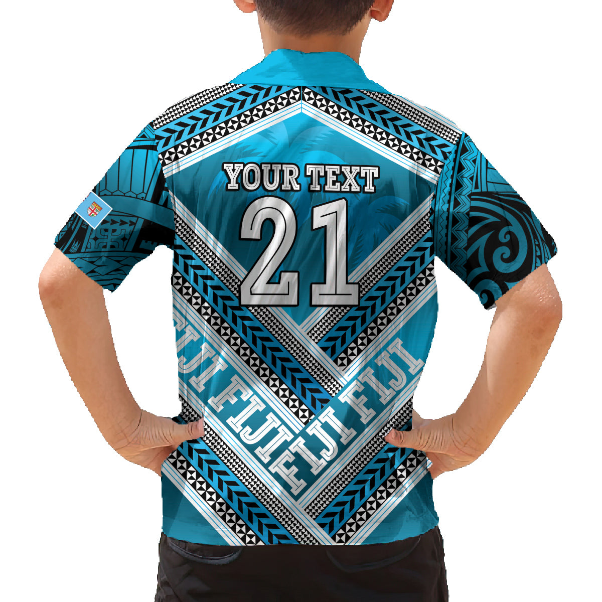 Custom Fiji Rugby Family Matching Off Shoulder Short Dress and Hawaiian Shirt Fijian Warrior With Polynesian Tribal Tattoos LT9 - Polynesian Pride