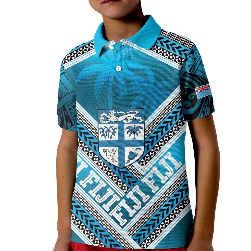 Custom Fiji Rugby Kid Polo Shirt Fijian Warrior With Polynesian Tribal Tattoos