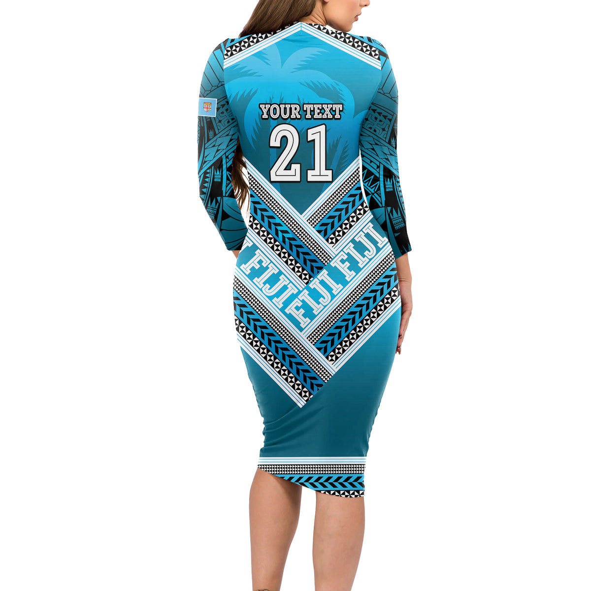 Custom Fiji Rugby Long Sleeve Bodycon Dress Fijian Warrior With Polynesian Tribal Tattoos LT9 - Polynesian Pride