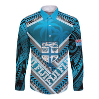 Custom Fiji Rugby Long Sleeve Button Shirt Fijian Warrior With Polynesian Tribal Tattoos