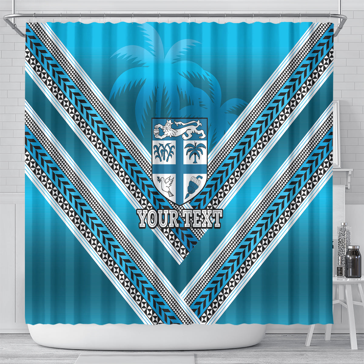 Custom Fiji Rugby Shower Curtain Fijian Warrior With Polynesian Tribal Tattoos
