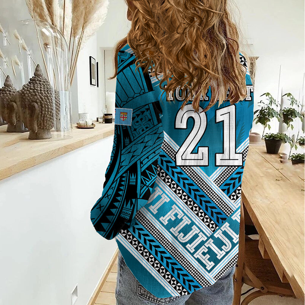 Custom Fiji Rugby Women Casual Shirt Fijian Warrior With Polynesian Tribal Tattoos LT9 - Polynesian Pride