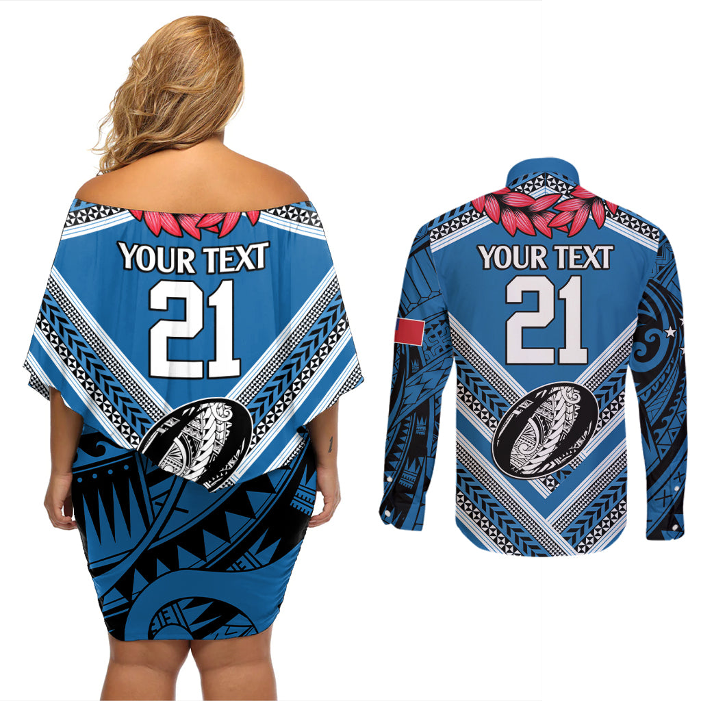 Custom Manuma Samoa Rugby Couples Matching Off Shoulder Short Dress and Long Sleeve Button Shirt Ula fala Samoan Siva Tau Tribal