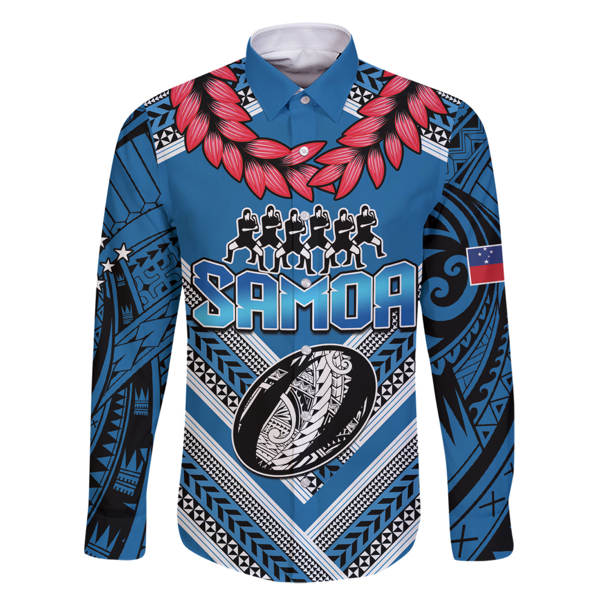Custom Manuma Samoa Rugby Family Matching Long Sleeve Bodycon Dress and Hawaiian Shirt Ula fala Samoan Siva Tau Tribal