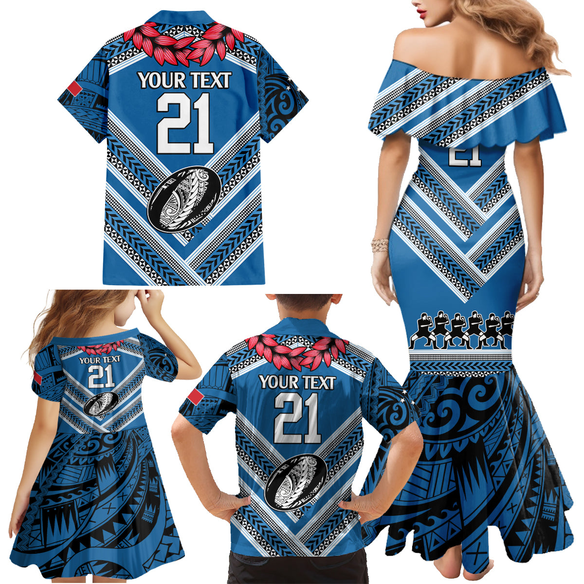 Custom Manuma Samoa Rugby Family Matching Mermaid Dress and Hawaiian Shirt Ula fala Samoan Siva Tau Tribal