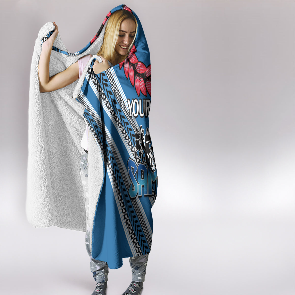 Custom Manuma Samoa Rugby Hooded Blanket Ula fala Samoan Siva Tau Tribal