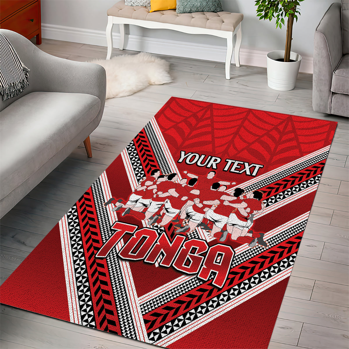 Custom Tonga Rugby Area Rug Tonga Sipi Tau Ngatu Tribal Pattern