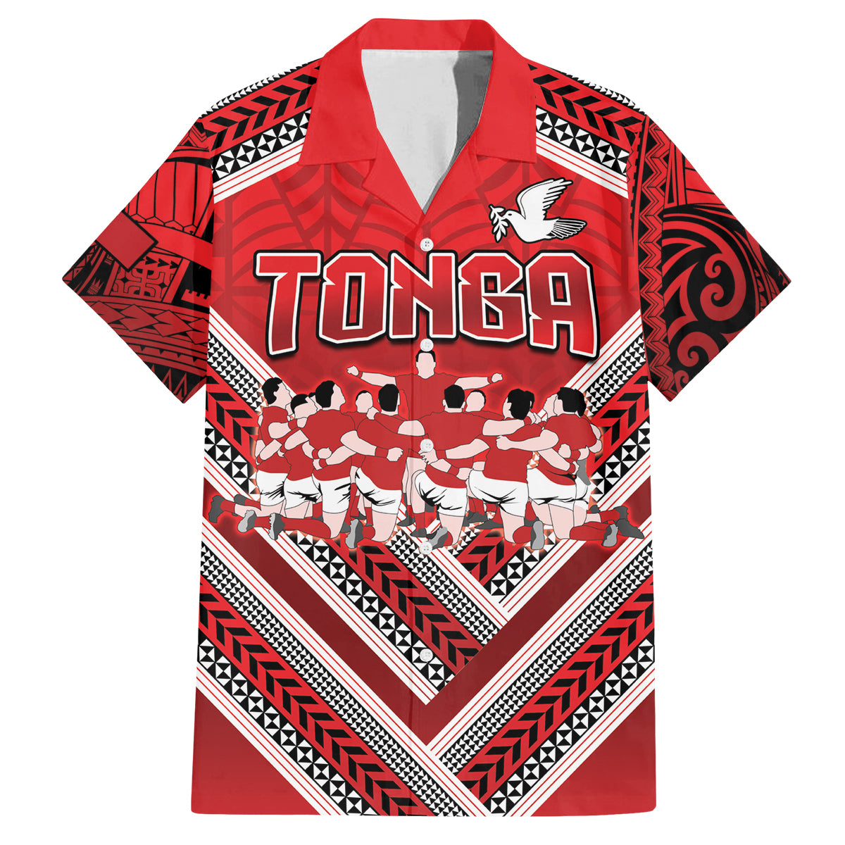 Custom Tonga Rugby Family Matching Long Sleeve Bodycon Dress and Hawaiian Shirt Tonga Sipi Tau Ngatu Tribal Pattern LT9 Dad's Shirt - Short Sleeve Red - Polynesian Pride