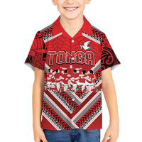 Custom Tonga Rugby Family Matching Long Sleeve Bodycon Dress and Hawaiian Shirt Tonga Sipi Tau Ngatu Tribal Pattern LT9 Son's Shirt Red - Polynesian Pride