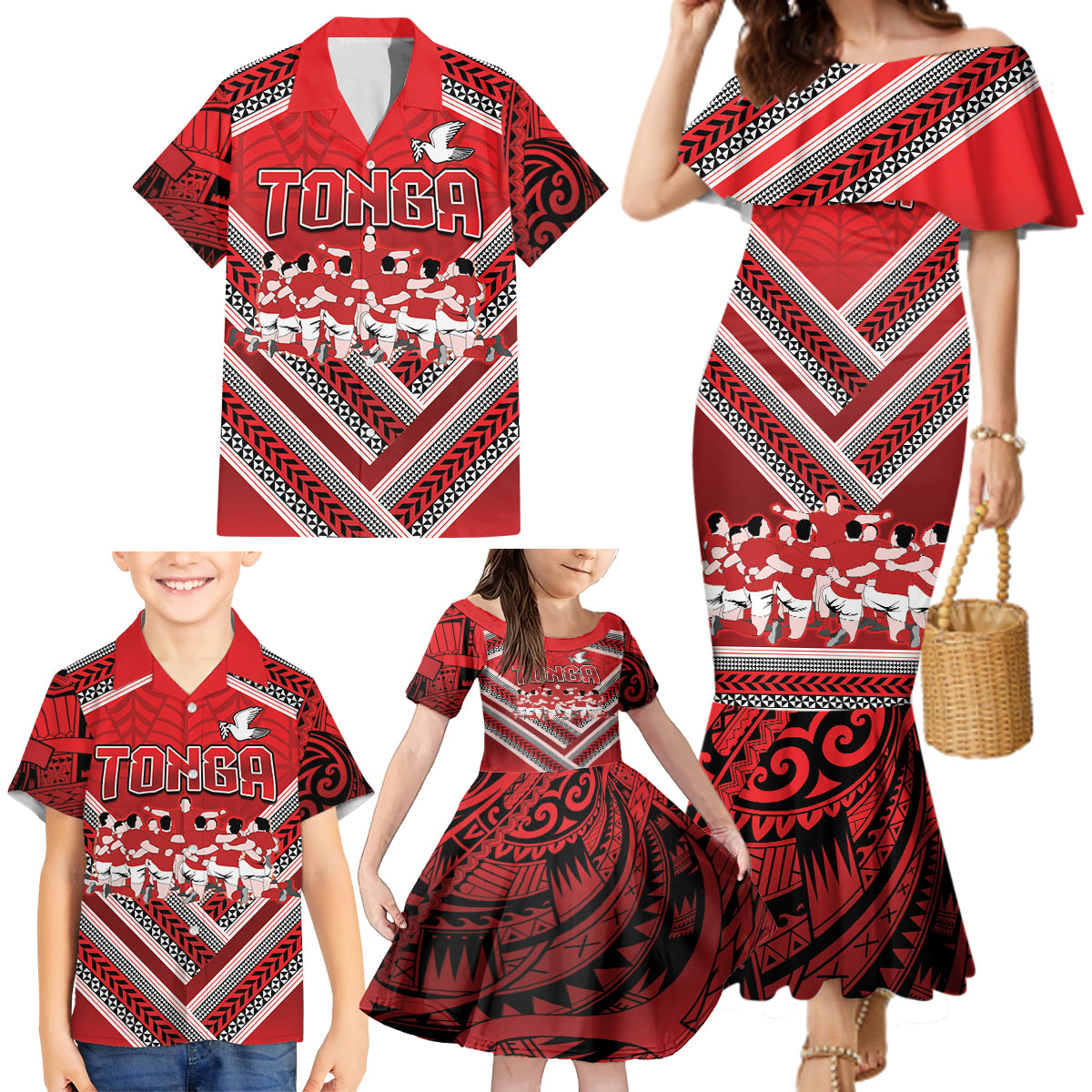 Custom Tonga Rugby Family Matching Mermaid Dress and Hawaiian Shirt Tonga Sipi Tau Ngatu Tribal Pattern LT9 - Polynesian Pride