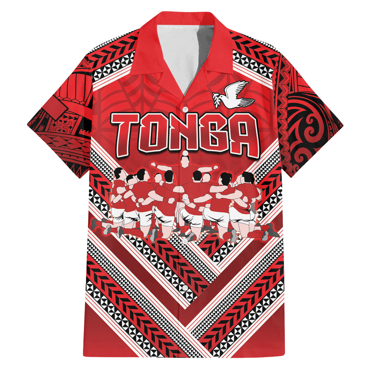 Custom Tonga Rugby Family Matching Mermaid Dress and Hawaiian Shirt Tonga Sipi Tau Ngatu Tribal Pattern LT9 Dad's Shirt - Short Sleeve Red - Polynesian Pride