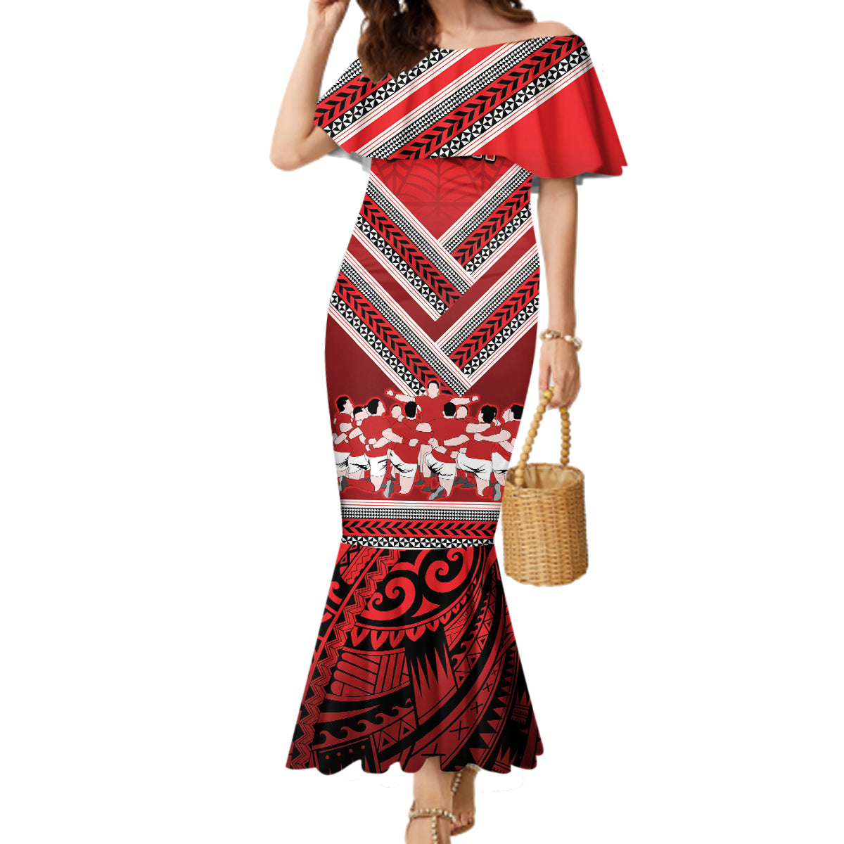 Custom Tonga Rugby Family Matching Mermaid Dress and Hawaiian Shirt Tonga Sipi Tau Ngatu Tribal Pattern LT9 Mom's Dress Red - Polynesian Pride