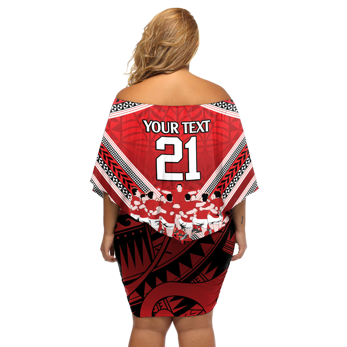 Custom Tonga Rugby Off Shoulder Short Dress Tonga Sipi Tau Ngatu Tribal Pattern