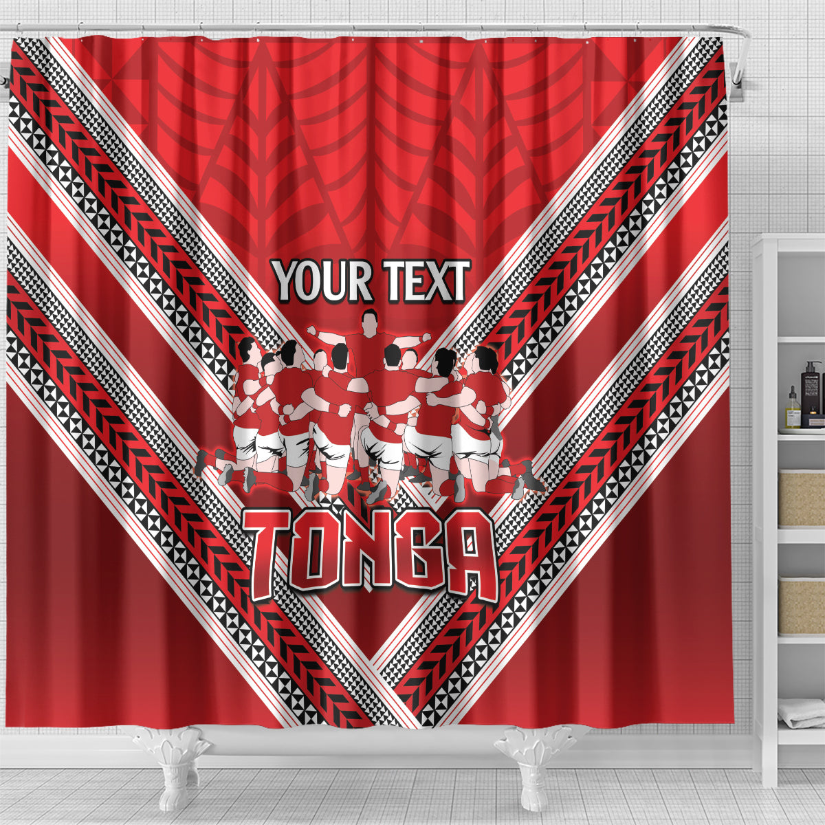 Custom Tonga Rugby Shower Curtain Tonga Sipi Tau Ngatu Tribal Pattern