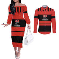 New Zealand Rugby Pacific Custom Couples Matching Off The Shoulder Long Sleeve Dress and Long Sleeve Button Shirt Whatumoana Classic Retro 2025 LT9 Red - Polynesian Pride